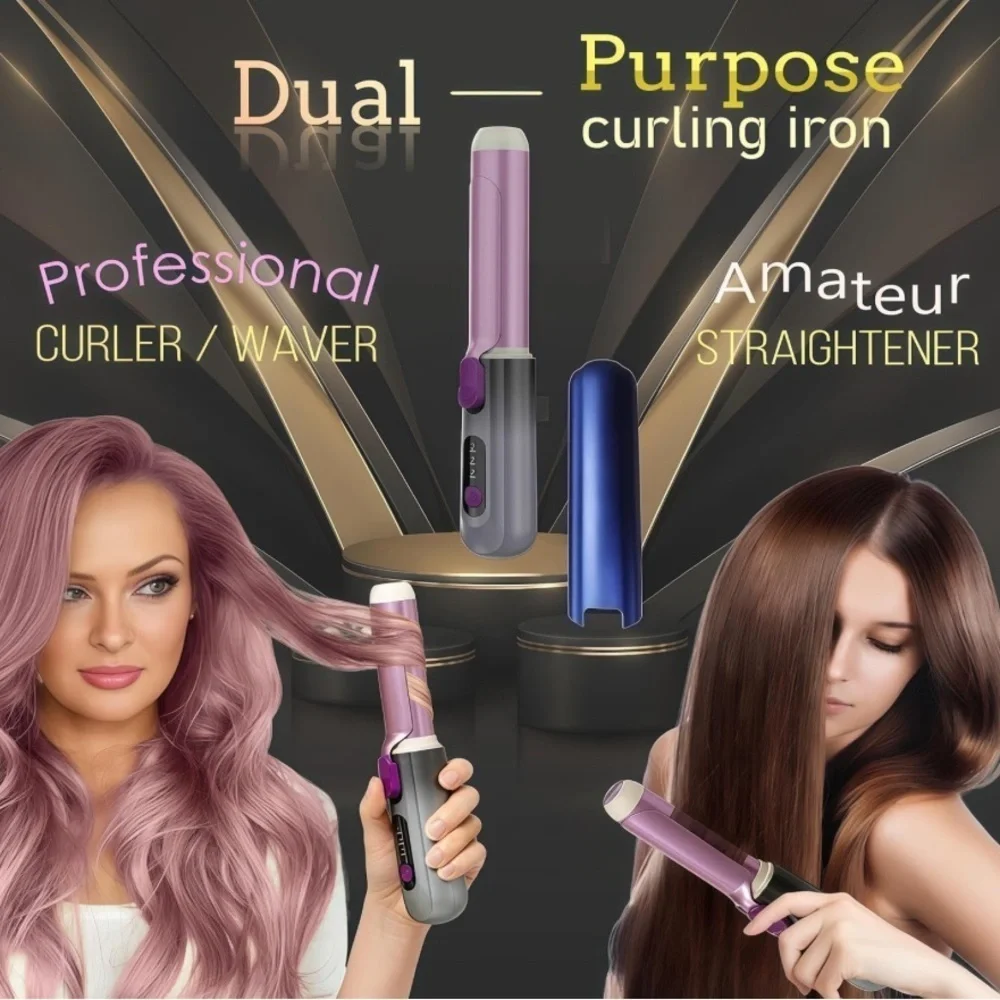 Cordless Curling Iron 1.33” Barrel Straightening Brush - Gray #MC1